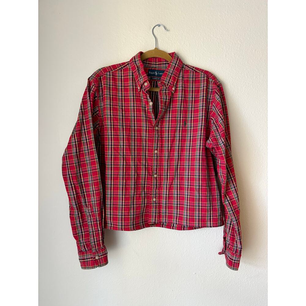 Ralph Lauren Upcycled Flannel Plaid Crop collegiate fall autumn grunge reworked - Picture 6 of 7